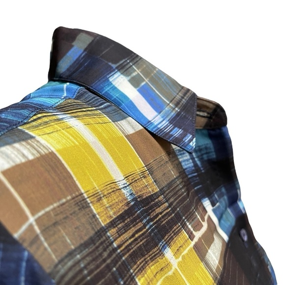 Trina Turk Blue Plaid Button Down Blouse | Size SP Petite | Office Dark Academia - Picture 6 of 16